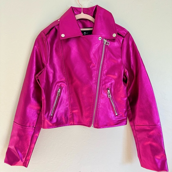 7 For All Mankind NWT Faux Leather Metallic Pink Jacket, size XS - Picture 1 of 9